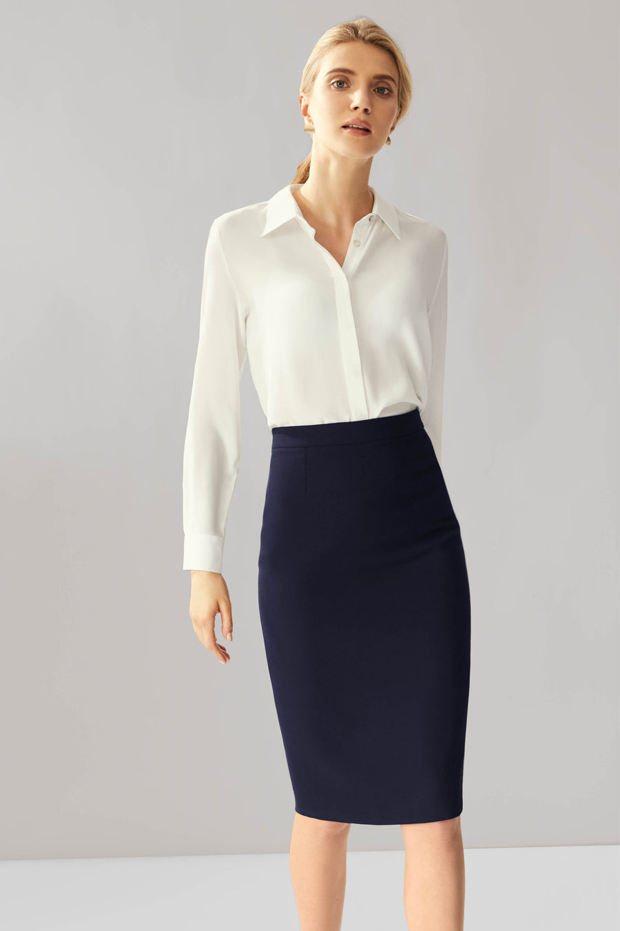 Suzy Navy Performance Tailoring Skirt